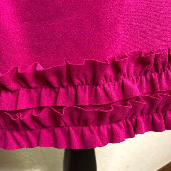 Bebe bright pink halter neck open back sleeveless ruffle hem dress Large NWT - Picture 5 of 16
